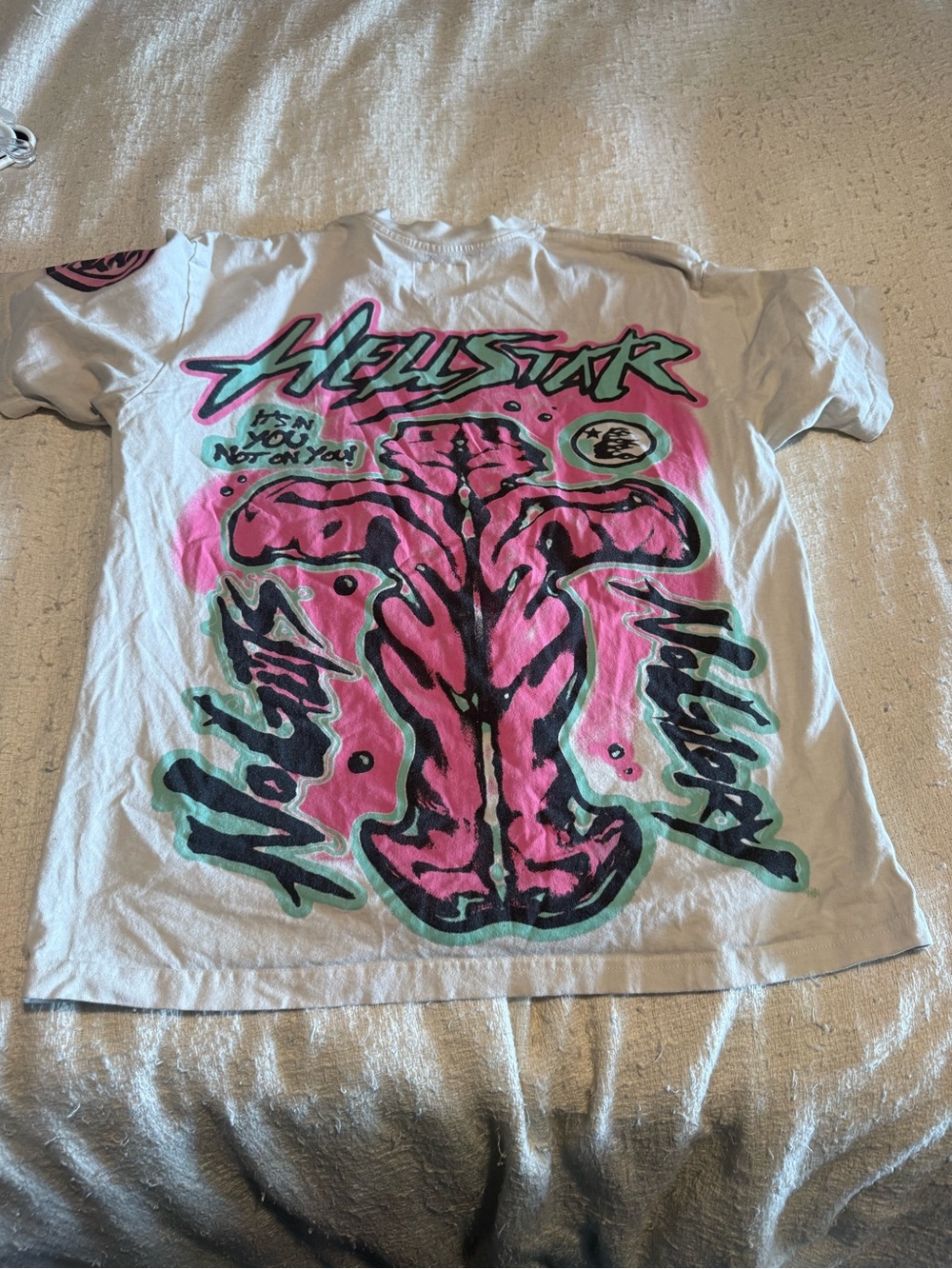Kids Graphic Tee in White with Pink & Teal Artwork